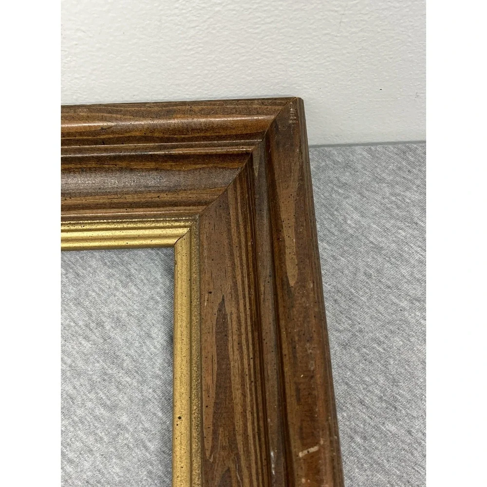 Wood Picture Photo Frame Brown Gold Trim 11x14 Wall Hanging Decor Rustic